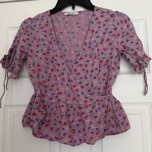 Madewell Floral Wrap Blouse - Purple and Red
